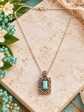 Necklace Pendant VTG MJ Marie Jennifer Turquoise Color 925 Sterling Southwestern